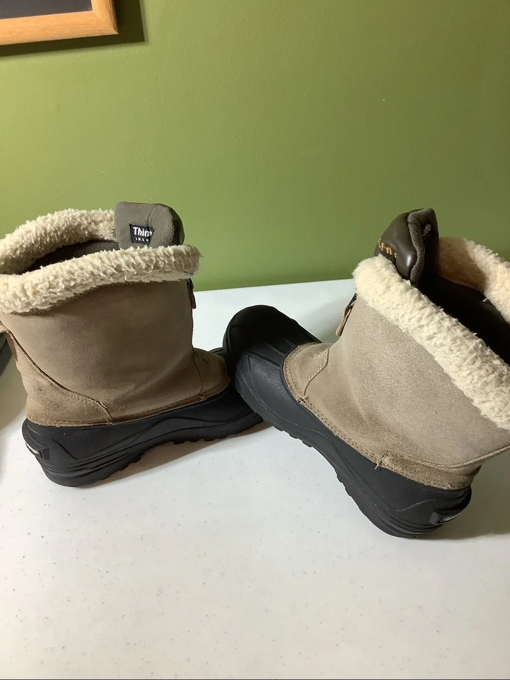 Polaris Tan suede and dark gray winter boots, size 8